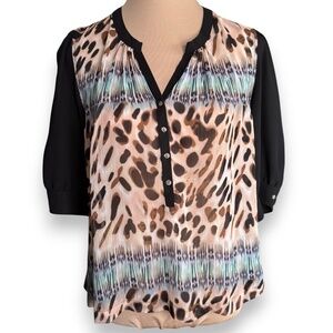 PETTICOAT ALLEY Cat Print Sheer Blouse Black Size S NWT